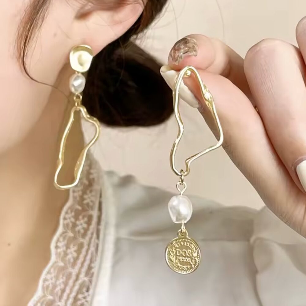Korean Style Irregular Simulated Pearl Earrings – 925 Silver Needle